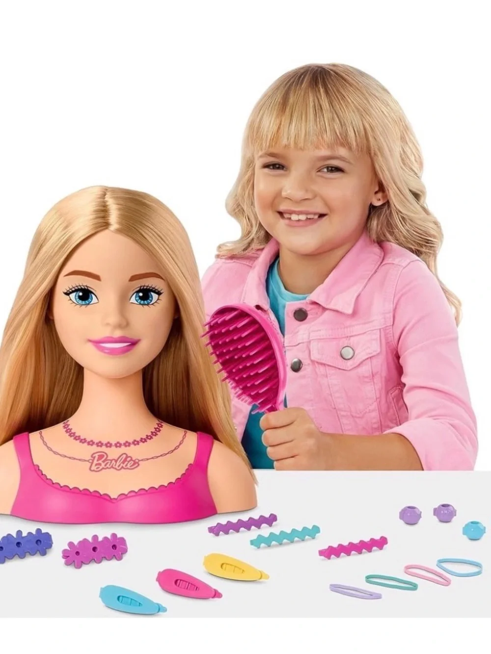 Barbie Styling Head with Pink Accessories – Kids Hair Playset